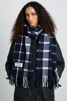 A classic design, realised with modern production processes. This ecru scarf is made from 100% responsible wool. •DM branded tab •100% responsible wool •Designed in London Check Scarf, Reversible Tote Bag, Future Wardrobe, Quilted Tote Bags, Checked Scarf, Satin Bags, Hooded Scarf, Striped Scarves, Laptop Cases