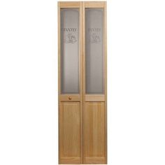 a wooden door with frosted glass on the front and side doors in light wood