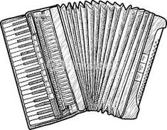 an accordion is shown in this black and white drawing, it appears to be used as a music instrument