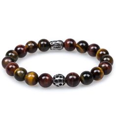 The earth-tone hues featured in OTAA's Tiger's Eye with Lava Stone Bracelet offers an eclectic addition to refined ensembles. Tiger's eye is a chatoyant gemstone with a golden yellow and brown complexion and lustre finish. The yellow and brown stripes of this stone appear to swap complexions when viewed from different angles. Boasting impeccable detail, the silver buddha charm featured in this design was hand-chiselled from rhodium with intricate embossments. Pair the Tiger's Eye with