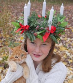 Celebrate Saint Lucia day on December 13th with this beautifully handcrafted wreath. Made with an assortment of realistic winter greens, frosted berries, and plastic candles with metal candle holders. This hair accessory can be reused for a table top decoration. Be sure to include your child's head circumference when ordering for the best fit. The crown is made to fit like a hat would around the head so that it stays in place. Since each wreath is handcrafted, each one is unique and may differ s Saint Lucia Day, Lucia Christmas, Santa Lucia Day, Candle Crown, St Lucia Day, Steel Candle Holder, Christmas Crown, Realistic Candles, St Lucy