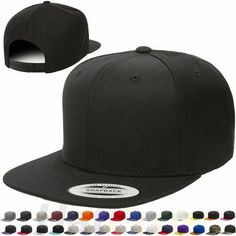 Flexfit 6089M - Wool Blend Flat Bill Snapback Cap Style and performance meet halfway with Yupoong's Wool Blend Flat Bill Snapback Cap. You'll love its structured fit and minimalist look. 80% acrylic/20% premium wool 3" high-profile crown Six-panel, hard buckram front panels Plastic snapback closure Contrast plastic snap, visor, eyelets and top button Flat-visor, green under-visor One size fits all Ny Cap, Plain Caps, Topi Snapback, Blank Hats, Baseball Jersey Men, Snap Back Hat, Back Hat, 3d Embroidery, Jackets Men Fashion