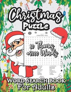 christmas puzzle word search book for adults with santa clause on the front and green background