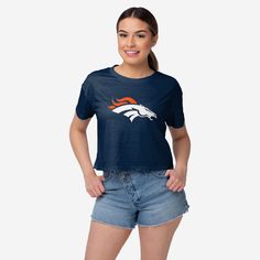 Denver Broncos Womens Alternate Team Color Crop Top FOCO S - FOCO.com Abs At The Gym, Gym Abs, Colorful Crop Tops, Logo Display, Tunic Styles, Denver Broncos, At The Gym, Womens Tunics, Bold Fashion