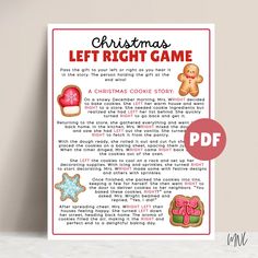 a christmas left right game is shown with the instructions to make it easier for children to learn