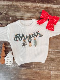 Christmas Embroidery Sweater, Embroidered Christmas Sweater, Baby Name Sweater, Baby Christmas Sweater, Name Sweater, Christmas Attire, Christmas Names, Kids Jumpers, Embroidered Christmas