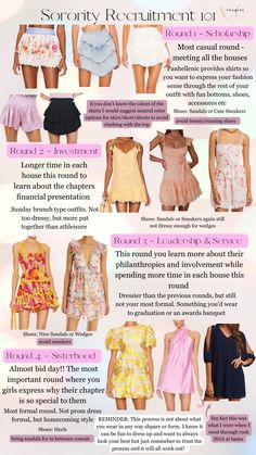 an info sheet describing the different types of dresses