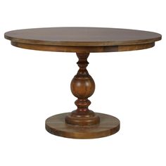 a round wooden table with two pedestals on each side and one end at the base