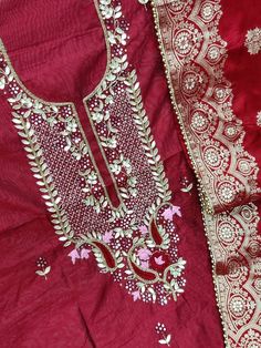 Item Overview ATHARVA Hand Embroidery Salwar Kameez/Embroidery Neck Maroon/Banarsi Silk Dupatta/Custom Stitch/Tunic/Patiala/Churridar/Anarkali Dno. CH1709 Fabric: * Shirt - Chanderi Silk- Hand Embroidered Neck - 2.5 Mts - Beautiful Hand Embroidery * Dupatta: Dola Banarasi silk Dupatta- All over Embroidery - 2.5 Mts- Latkans Tassels - Dark Pink * Bottom Santoon Silk 2.5 Mts. Excusive Hand Embroidered Party Wear Punjabi Suit. Customization: * Fabrics Customization: Designs Can be made in different Semi-stitched Banarasi Silk Sharara With Dabka Work, Multicolor Embroidered Anarkali Set For Wedding, Semi-stitched Traditional Wear With Zari Work For Navratri, Semi-stitched Jamawar Sharara With Gota Work, Unstitched Jamawar Salwar Kameez With Gota Work, Eid Chanderi Unstitched Suit With Gota Work, Diwali Unstitched Jamawar Suit With Gota Work, Eid Gota Work Chanderi Unstitched Suit, Eid Traditional Wear With Zari Work On Dola Silk