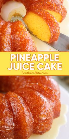 a pineapple juice cake is cut into pieces