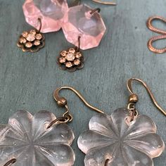 Vintage Flower Charm Dangle Earrings, Vintage Dangle Earrings With Flower Charm, Vintage Pink Flower-shaped Earrings, Vintage Drop Earrings With Flower Charm, Handmade Vintage Pink Flower Earrings, Vintage Handmade Pink Flower Earrings, Pink Handmade Vintage Flower Earrings, Handmade Pink Vintage Flower Earrings, Vintage Dangle Flower Earrings