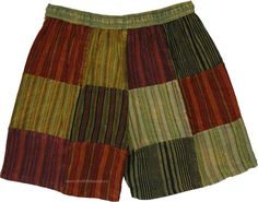 Wanderlust Striped Free Spirit Patchwork Shorts | Shorts | Multicoloured | Patchwork, Vacation, Bohemian, Handmade Summer Green Shorts With Patchwork, Bohemian Patchwork Shorts, Green Bohemian Cotton Shorts, Multicolor Patchwork Cotton Shorts, Green Cotton Festival Shorts, Hippie Cotton Short Bottoms, Multicolor Patchwork Shorts For Festival, Multicolor Patchwork Shorts, Bohemian Cotton Shorts