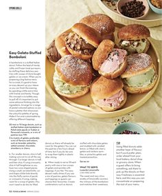 an article in the food and drink magazine features slider sandwiches with meat, lettuce, and other toppings