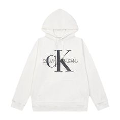 Calvin Klein/Ck Autumn New Men's And Women's Chest Letter Print Hooded Long-Sleeved Sweatshirt Calvin Klein White, New Man, Womens Calvin Klein, Letter Print, Letter Prints, Calvin Klein, Color White, Womens Tops, Sweatshirts Hoodie