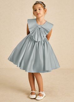 Poppet showcases a lovely A-line silhouette in smooth matte satin. With a charming scoop neckline and sleeveless design, it offers effortless elegance, complete with a convenient zipper closure for easy wear. Perfect for any special occasion! Satin Flower Girl Dresses, Grey Flower Girl Dress, Spoiled Girl, Gray Flower Girl, Military Ball Dresses, Sage Dress, Special Event Dresses, Lace Bride, Ivory Dresses