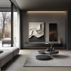 modern living room with large painting on the wall