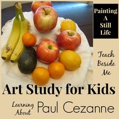 an art study for kids with apples, oranges and bananas