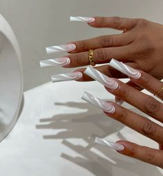 Classy White Acrylic Nails, Long White Acrylic Nails, Green Acrylic Nails, Acrylic Nail Set, Nail Designs Tutorial, Baddie Nails, Girly Acrylic Nails, White Acrylic Nails, Dope Nail Designs