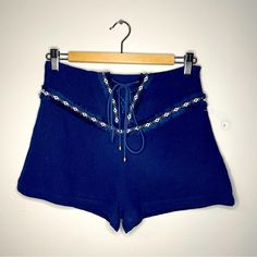 New Without Tags Moon River Blue Shorts Lace Up Front Zip Side Closure Fringy Ribbon Details On Front And Back Size Small Mc River Blue, Moon River, Blue River, Blue Shorts, Lace Shorts, Blue White, Blue And White, Ribbon, Lace Up