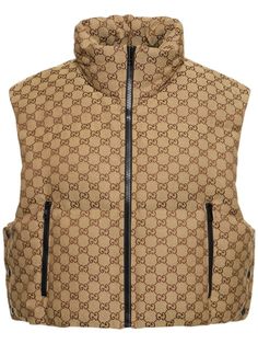 Gg canvas down vest - Gucci - Women | Luisaviaroma Shoe Storage Hacks, Canvas Vest, Shoe Storage Solutions, Versace Brand, Ski Accessories, Outerwear Vest, Jackson Hole, Down Vest, Swim Accessories