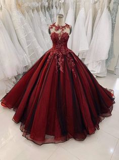 Unique Red Vintage Wedding Dress Burgundy Wedding Dress, Red Bridal Dress, Red Wedding Dress, Red Quinceanera Dresses, Pretty Quinceanera Dresses, Quince Dress, Vintage Wedding Dress, Red Wedding Dresses, Party Gown