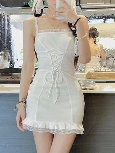 Kawaii Aesthetic Coquette Dollette Corset White Dress Light Green Cardigan Set Measurements S - Bust: 70cm/27.5" Length: 77cm/30.3" M - Bust: 74cm/29.1" Length: 78cm/30.7" L - Bust: 78cm/30.7" Length: 79cm/31.1" XL - Bust: 82cm/32.2" Length: 80cm/31.5" *This product fits true to size. *Standard shipping time to the US is 9-19 business days. Please consult our shipping page for shipping time estimates for other countries. *Please check the measurements/size chart very carefully when ordering from The Kawaii Factory. Most of our clothes come in Asian sizes, which are generally 1-2 sizes smaller than US/EU sizes. Buyers shall bear the full cost of return shipping charges unless the product is significantly different from what is described on the product page. *Lingerie and pajamas cannot be r Fitted Ruffle Mini Dress Kawaii Style, Kawaii Fitted Mini Dress With Ruffles, Kawaii Fitted Ruffle Mini Dress, White Sleeveless Kawaii Mini Dress, Fitted Kawaii Mini Dress For Party, Kawaii Fitted Mini Dress For Party, Kawaii Style Fitted Mini Dress For Party, White Kawaii Mini Dress For Spring, White Fitted Kawaii Dress