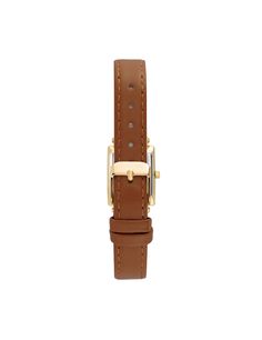 Featuring a sleek rectangular case, this timeless watch boasts a Roman numeral dial and leather strap for a flash of classic luxury. Band Length: 8.5" Case width: 21.5mm. Band width: 12mm. Timeless Rectangular Watch For Everyday Use, Classic Brown Rectangular Watch, Everyday Rectangular Watches With Metal Dial, Rectangular Quartz Watches For Everyday Use, Brown Rectangular Watch For Formal Occasions, Classic Brown Watch Accessories With Rectangular Dial, Rectangular Leather Strap Watch For Work, Analog Watch Accessories With Rectangular Dial For Work, Everyday Rectangular Watch With Leather Strap