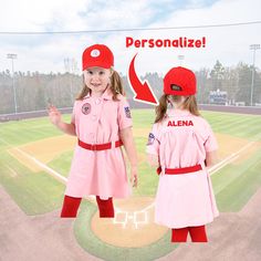 This includes a custom Rockford Peaches  AAGPBL Baseball Dress, Baseball Cap, and Red Belt as seen in the movie, A League of Their Own. Perfect for a halloween costume, kids will love to dress as their favorite female player from the hit early-1990s baseball movie. This is definitely a nostalgic cosplay outfit. -Officially licensed Halloween costume As seen on A League of Their Own -100% Polyester -Personalize by adding your name or text to the back. I cannot a number. -Personalization is option The Sandlot Costumes, Baseball Costume, Baseball Costumes, Baseball Dress, Baseball Movies, Rockford Peaches, Cosplay For Women, Women Baseball, Baseball Women