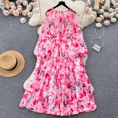 Item Code : YM611 Color : As Photo Size(cm): Free Size Skirt length 120, sleeve length 62, bust 116, waist 140 The size is measured by hand, and the error of 1-3 cm is within the normal range! Multicolor Long Sleeve Chiffon Beach Dress, Summer Floral Print Chiffon Maxi Dress, Pink Floral Print Maxi Chiffon Dress, Pink Summer Chiffon Dress For Vacation, Pink Chiffon Floral Dress, Pink Bohemian Chiffon Dress With Floral Print, Bohemian Pink Chiffon Dress With Floral Print, Flowy Floral Print Chiffon Dress For Vacation, Vacation Chiffon Floral Midi Dress