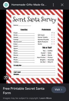 the secret santa survey is shown in this screenshote, which shows you how to use