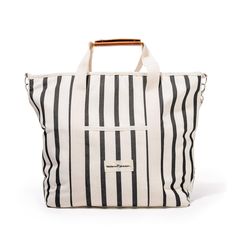 The Cooler Tote Bag - Monaco Black Stripe Cooler Tote Business & Pleasure Co Laguna Beach House, Pillow Lounger, Commercial Umbrellas, Cooler Tote Bag, Picnic Essentials, Umbrella Shop, Small Travel Bag, Cooler Tote, Ice Packs