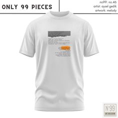 No99: is an art initiative launched in 2024 in Istanbul, Turkey. A total of 99 artworks from 99 artists are printed on only 99 t-shirts. It is aimed to spread art to the society by making art wearable. Product Information - Mold : Oversize - Fabric Type: 100% Cotton - Our t-shirts are produced from 1st quality combed cotton fabric. - It has a dense, strong texture and soft touch. - All our products are produced with water-based printing technique. Air permeability is high. - Oeko-tex certified p Modern White T-shirt With Graphic Print, White Graphic T-shirt For Artistic Expression, Modern White T-shirt With Text Print, White Short Sleeve T-shirt For Artistic Expression, Modern White T-shirt With Screen Print, White Graphic T-shirt, Artistic White T-shirt With Letter Print, Oversize Art, I Know The Truth