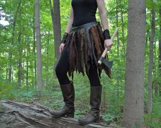 Hunter Dress, Leather Armour, Costume Viking, Linen Wrap Skirt, Pixie Skirt, Medieval Garb, Viking Costume, Linen Layers, Larp Costume