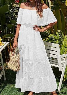 Olivia Mark - Elegant Cocktail Dress Casual Off-shoulder White Maxi Dress, Casual White Off-shoulder Maxi Dress, White Non-stretch Maxi Dress For Brunch, White Non-stretch Maxi Dress For Day Out, Elegant Formal Dress, Elegant Cocktail Dress, White Evening Dress, Dresses Formal Elegant, Evening Gown Dresses