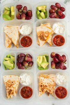 six plastic containers filled with different types of food and fruit on top of each other