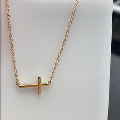 14k Yellow Gold Side-Ways Cross Necklace Adjustable 16-18” Inch Long Chain Cross Size: 1”Inch X 1/2” Inch Minimalist Yellow Gold Cross Necklace With Clavicle Chain, Minimalist 14k Gold Cross Pendant Necklace, 14k Yellow Gold Cross Necklace With Adjustable Chain, Minimalist Yellow Gold Cross Pendant Jewelry, 14k Gold Cross Clavicle Chain Necklace, 14k Gold Clavicle Chain Necklace With Cross Pendant, 14k Gold Clavicle Chain With Cross Pendant, Elegant Yellow Gold Cross Necklace, Elegant Everyday Yellow Gold Cross Necklace