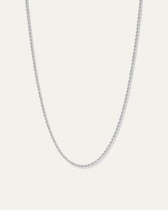 14K Gold Petite Rope Chain Necklace Minimalist Sterling Silver Rope Chain Necklace, Sterling Silver Link Necklace With Rope Chain, White Gold Link Necklace With Rope Chain, White Gold Rope Chain Link Necklace, White Gold Long Adjustable Chain Necklace, White Gold Long Necklace With Adjustable Chain, White Gold Cable Chain Necklace For Everyday, Everyday White Gold Cable Chain Necklace, Classic Sterling Silver Rope Chain Necklace