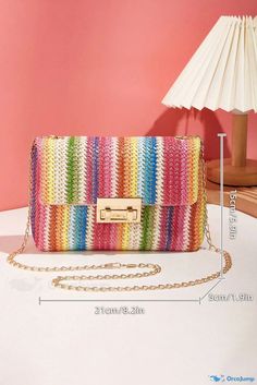 OrcaJump - Bohemian-inspired Multicolored Woven Shoulder Bag with Gold Chain Accent Four Seasons Craft, Seasons Craft, Craft Crochet, Woven Chain, Festival Bag, Camel Color, Chain Shoulder Bag, Bohemian Chic, Art Show