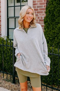 - This cozy cutie is a perfect addition to your fall athleisure collection! - Soft, unlined material - Unfinished seam detail - A collared v-cut neckline - Long, loose sleeves - Low side pockets - A relaxed silhouette that ends in a straight hemline Measurements S : Bust 50", Hip 51", Length 27", Sleeve Length 28.5", Waist 50". M : Bust 52", Hip 53", Length 27", Sleeve Length 28.5", Waist 52". L : Bust 54", Hip 55", Length 27", Sleeve Length 29", Waist 54". XL : Bust 56", Hip 57", Length 27", Sl Everyday Gray Sweatshirt For Fall, Gray Tops With Pockets For Fall, Gray Oversized Tops With Pockets, Heather Grey Sweatshirt For Fall Loungewear, Heather Grey Athleisure Tops For Fall, Comfy Gray Top With Ribbed Cuffs, Comfy Solid Color Tops With Pockets, Comfy Solid Tops With Pockets, Comfy Gray Everyday Tops