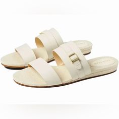 Brand New Never Worn Cole Haan Francine Leather Sandals For Women In Ivory. Very Comfortable And Durable. Size 8.5 Without Original Box. This Is Final Mark Down, Don’t Miss This Great Deal. Retail Is Still Around 100$ . Priced To Sell! Sorry I Am Not Taking Offers Its Already Laughable Price For These Sandals. Cream Sandals With Buckle Closure And Round Toe, Cream Round Toe Sandals With Buckle Closure, Cream Closed Toe Sandals With Buckle Closure, Cream Open Toe Sandals With Buckle Closure, Chic Cream Flat Heel Sandals, Chic White Footbed Sandals For Spring, Chic Cream Flat Sandals, Chic White Footbed Sandals With Round Toe, Off White Casual Sandals For Summer