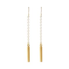 If you love dangle earrings, you'll love our version with gold bars at the bottom. They offer clean lines with a little added texture. We also have a silver version of these earrings. Ear wire: 14kt gold filled Length: 2.5" Minimalist Yellow Gold Linear Earrings Nickel Free, Minimalist Nickel-free Yellow Gold Linear Earrings, 14k Gold Filled Long Drop Linear Earrings, Everyday 14k Gold Filled Long Drop Earrings, Gold Rectangular Linear Earrings For Everyday, 14k Gold Filled Dangle Linear Earrings For Everyday, Everyday Long Drop Metal Linear Earrings, 14k Gold Filled Linear Long Drop Earrings, Minimalist Brass Threader Dangle Earrings