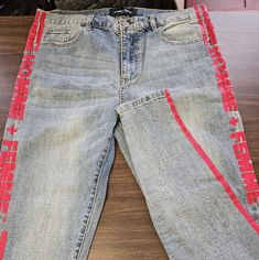 Size 36 Men, 32 Inch Inseam Brand New With Tags, However, Zipper Pull On One Side On Bottom Pant Leg Is Broken Off, It Is Shown In The Picture, Also Inlcuded. Otherwise, Jeans Are Gorgeous! Red Denim Jeans With Relaxed Fit, Red Relaxed Fit Denim Jeans, Casual Red Flare Jeans, Casual High Rise Red Jeans, Casual Red High Rise Jeans, Casual Red High-rise Jeans, Trendy Red Relaxed Fit Jeans, Casual Red Denim Bottoms, Red Denim Jeans For Spring