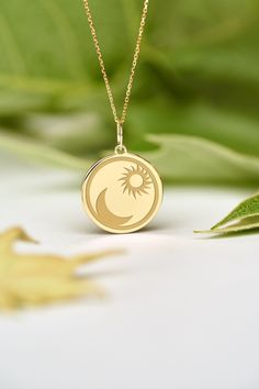 If you wish we can personalize your 14k Solid Gold Moon And Sun Necklace. A Dainty and unique gift for Birthdays, Graduations, Weddings and Anniversaries. ● MATERIAL 14k SOLID GOLD ● Chain Length or Without Chain - Without Chain - 40 cm / 16 inches - 45 cm / 18 inches - 50 cm / 20 inches ● PENDANT SIZE [The jump ring (bail) is not included in the measurements] - 13 mm / 0.51 Inches diameter - 14 mm / 0.55 Inches diameter - 15.3mm / 0.6 Inches diameter - 16.5mm / 0.65 Inches diameter - 19 mm / 0. Wedding Jewelry With Moon Charm Round Pendant, Round Moon Charm Jewelry For Mother's Day, Celestial Round Jewelry For Mother's Day, Anniversary Moon Charm Jewelry For Mother's Day, Wedding 14k Gold Necklace With Moon Charm, Moon-shaped Sun And Moon Design Jewelry For Anniversary, 14k Gold Moon Phase Jewelry For Anniversary, Yellow Gold Moon Phase Round Pendant Jewelry, Crescent Shaped Sun And Moon Design Jewelry As Gift