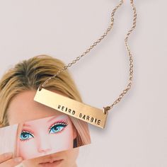 Come on Barbie let’s get fucking weird 14k or sterling Safe in water please be gentle with this chain but if it breaks, let me know and I’ll replace it! Barbie Bar, Weird Barbie, Silver Bar Necklace, Gold Bar Necklace, Be Gentle, Bar Necklace, In Water, Let Me Know, Let Me