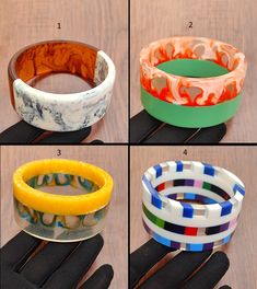 You will receive very beautiful  1 Multi Color Resin Bangle Bracelet. ( 1 )Bangle Width : 32 mm Approx. Bangle Inner Diameter: 2.7" Approx. ( 2 )Bangle Width : 36  mm Approx. Bangle Inner Diameter: 2.6" Approx. ( 3 )Bangle Width : 37  mm Approx. Bangle Inner Diameter: 2.6" Approx. ( 4 )Bangle Width :  37  mm Approx. Bangle Inner Diameter: 2.6" Approx. Multicolor Cuff Bangle Bracelet, Multicolor Bangle Cuff Bracelet, Colorful Bohemian Bangle Bracelets, Handmade Multicolor Bangle, Bohemian Multicolor Bangle For Gift, Bohemian Multicolor Bangle As Gift, Multicolor Bohemian Bangle Cuff Bracelet, Colorful Bohemian Bangle Jewelry, Bohemian Multicolor Round Bangle