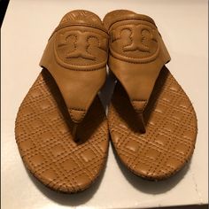 Tory Burch Quilted Sandals Excellent Condition Tan Leather Footbed Slip-on Sandals, Classic Tan Sandals For Spring, Tan Flat Sandals With Leather Footbed, Tan Sandals With Leather Footbed And Flat Heel, Tan Flat Heel Sandals With Leather Footbed, Classic Tan Sandals For Summer, Tan Sandals With Leather Footbed And Round Toe, Tan Sandals With Leather Footbed, Tan Leather Sandals With Round Toe