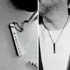 Minimalist Mens Personalized 4 Sided Bar Necklace blank or engraved, 4 sides to engrave anything you want, dates, names, coordinates? The bar necklace is made of stainless steel and it measures 40mmx5mm, it comes with an adjustable chain 18-20" that will fit perfect on most body types. This pendant makes a great gift for dad, best friend, husband and son, you can engrave coordinates, family names, initials symbols, anything you want. At checkout you can select the alignment of the text ( vertica Necklace With Kids Names, Boys Necklace, Man Bars, Kids Names, Necklace For Men, Cross Jewelry, Gold Cross, Bar Necklace, Name Necklace