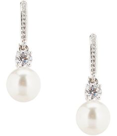 Nadri Faux-Pearl Crystal Drop Earrings Wedding Necklace Simple, Pearl Drop Earrings Bridal, Simple Pearl, Bride Earrings, Pearl And Diamond Earrings, Crystal Drop Earrings, Rhinestone Jewelry, Crystal Drop, Simple Earrings