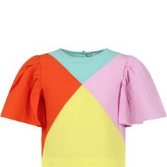 Color: Multicolor Multicolor top, short sleeves with ruffles, round neckline, button closure on the back. It is embellished with an all-over multicolored pattern. 100% Organic cotton. Wash at 30°C. Playful Multicolor Color Block T-shirt, Multicolor Crew Neck Short Sleeve Summer Top, Multicolor Crew Neck Short Sleeve Top For Summer, Playful Short Sleeve Blouse, Multicolor Short Sleeve Tops For Summer, Multicolor Print Short Sleeve Tops, Spring Multicolor Flutter Sleeve Tops, Multicolor Flutter Sleeve Tops For Spring, Summer Multicolor Print Ruffled Tops