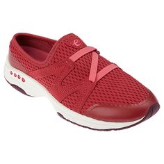 easy spirit X Denise Austin TipToe Clog  The easy spirit X Denise Austin collaboration brings you a slip-on clog that makes walking and light activity easy and comfortable. Orthotic-friendly arch support and a breathable mesh upper ensure all-day comfort, while the beautiful colors offer options. Comfortable Red Walking Shoes For Sports, Red Synthetic Slip-on Walking Shoes, Red Slip-on Walking Shoes, Red Sneakers With Arch Support For Sports, Red Sporty Sneakers With Arch Support, Red Breathable Sneakers For Walking, Red Sports Sneakers With Arch Support, Denise Austin, Flexible Shoes